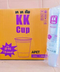 แก้ว PET 16 ออนซ์ ปาก 98 mm. แก้วอย่างเดียว แก้วพร้อมฝา โดม,ฮาฟ,ยกดื่ม ยี่ห้อKK CUP ยกลัง 1,000 ชุด
