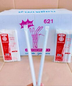 หลอดงอ หลอดดูดน้ำพลาสติก 6 mm. แยกซีนกระดาษ สีน้ำตาล - ขาว ตราปลาคาร์ฟ ยกลัง 50 แพค