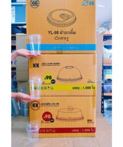 ฝาแก้วพลาสติก ฝา โดม,ฮาฟ,ยกดื่ม ปาก 98 mm. ยี่ห้อKK CUP , YYE ยกลัง 1,000 ชิ้น