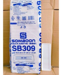 (ยกหิ้ว 10 แพค) โฟม SB 309 แพคละ 100 ชิ้น ถาดซาบะ ขนาด 10.5x31x1.5 cm.