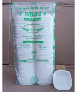 (ยกหิ้ว 20 แพค) โฟม SB 31 แพคละ 100 ชิ้น ถ้วยสี่เหลี่ยม ขนาด 10x10x1.3 cm.