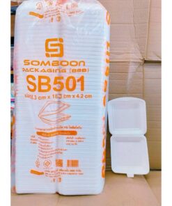 (ยกหิ้ว 5 แพค) โฟม SB 501 แพคละ 100 ชิ้น กล่องข้าว(กล่องไก่) ขนาด 18.3x18.3x4.2 cm.