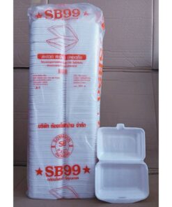 (ยกหิ้ว 7 แพค) โฟม SB 99 แพคละ 100 ชิ้น กล่องข้าวก้นเรียบ ขนาด 11.2x16.8x2.8 cm.