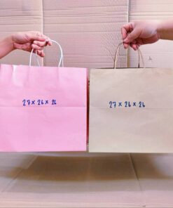 ถุงกระดาษหูหิ้ว หูเกลียว ใส่กล่องเค้ก 2 ปอนด์ (27x26x26) สีน้ำตาล-ชมพู แพคละ 10 ใบ ยี่ห้อ Boxjourney