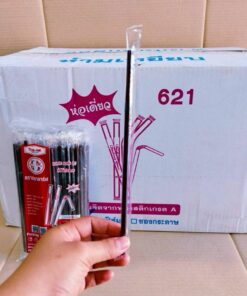 หลอดงอ หลอดดูดน้ำพลาสติก แยกซีน 6 mm. สีน้ำตาล ตราปลาคาฟ ยกลัง 50 แพค