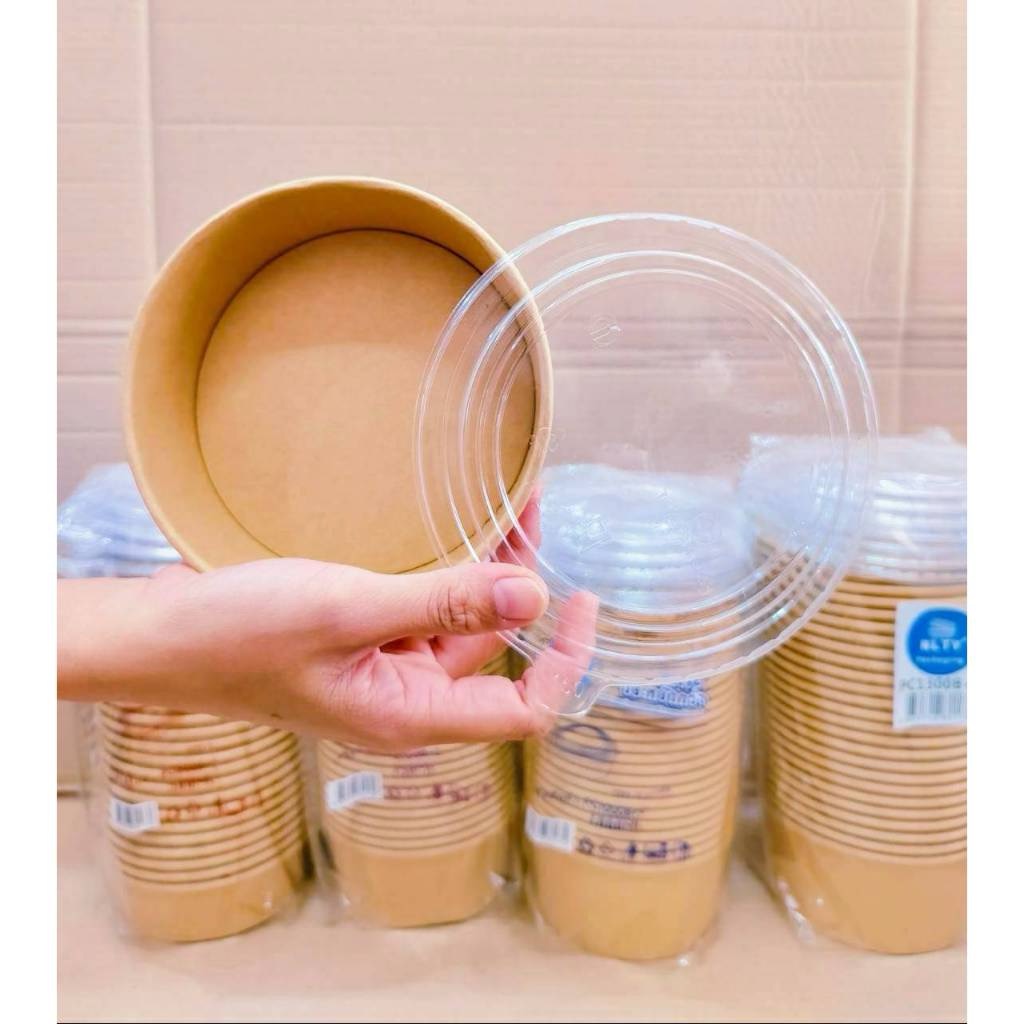 ถ้วยกระดาษคราฟท์ 500 , 750 , 1000 , 1300 ml. ทรงกลม พร้อมฝาOPS ยกลัง 300 ชุด ยี่ห้อNLTY - Image 5